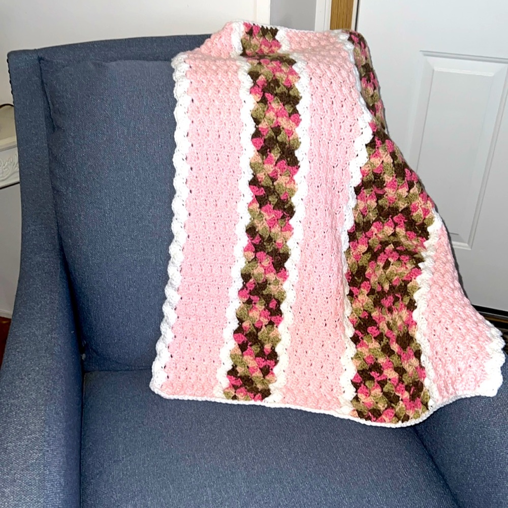 New lap blanket crochet hand crafted pink and camo